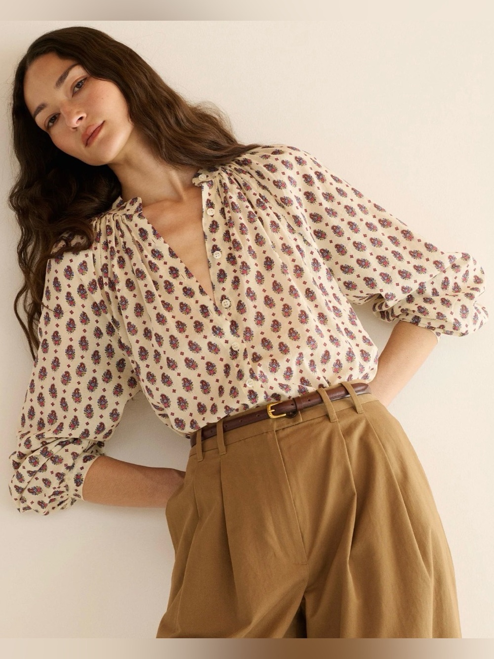 DÔEN Julienne Top, Provencale Paisley (L) Button-Front Raglan Sleeve Blouse 🍂